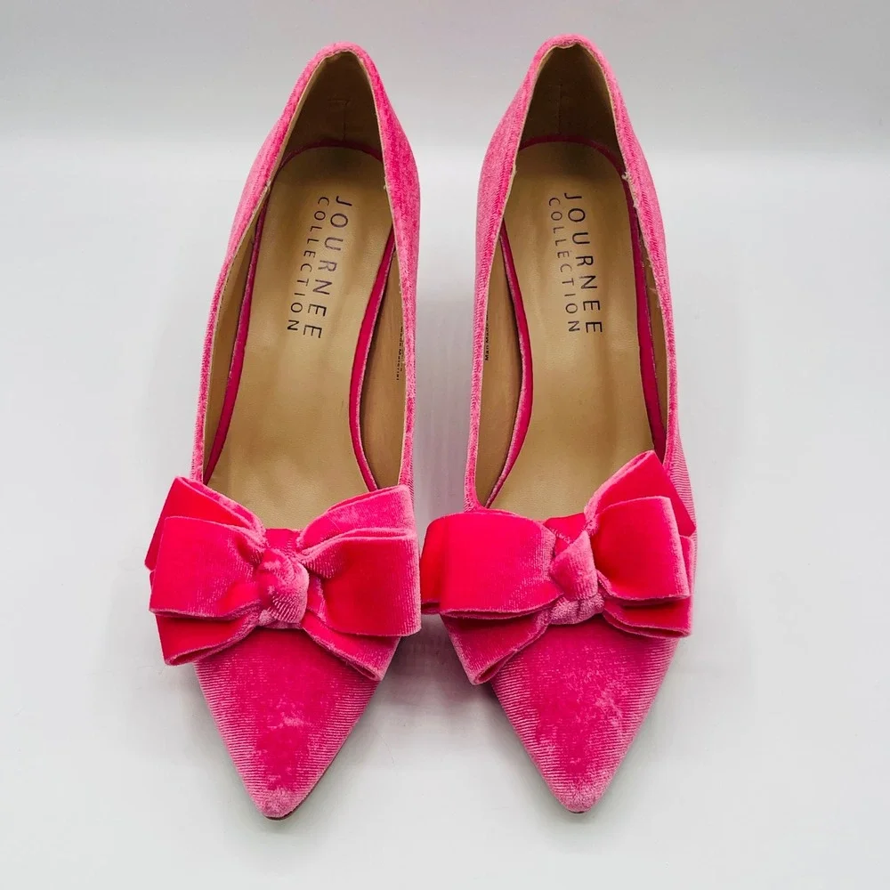 Barbie core Pink Velvet Bow Pointed Toe Kitten Heel Pumps Womens Size 8
